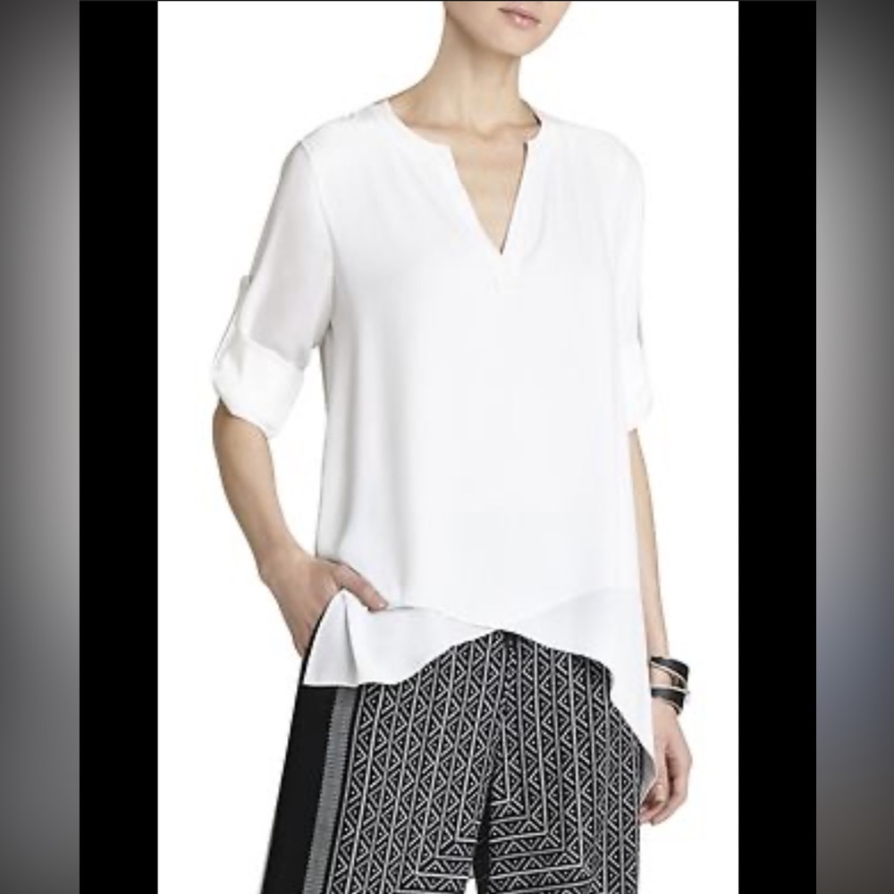 BCBGMaxAzria White Mazie Asymmetrical Top